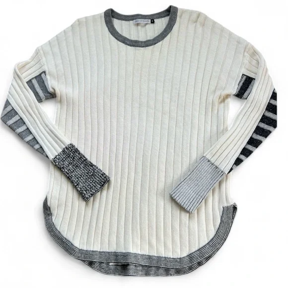 Zaket & Plover Cashmere Blend Ribbed Sweater Cream Grey Soft Long sz S/M - Picture 4 of 11